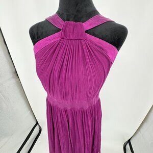 Maggy London Purple Halter Pleated‎ Silk Dress Size 6 Elegant Party Cocktail Vtg